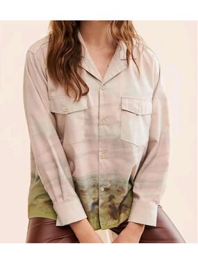 FOUND Wildlife Field Horse Western Landscape Button Down Shirt Size L $138 Rodeo